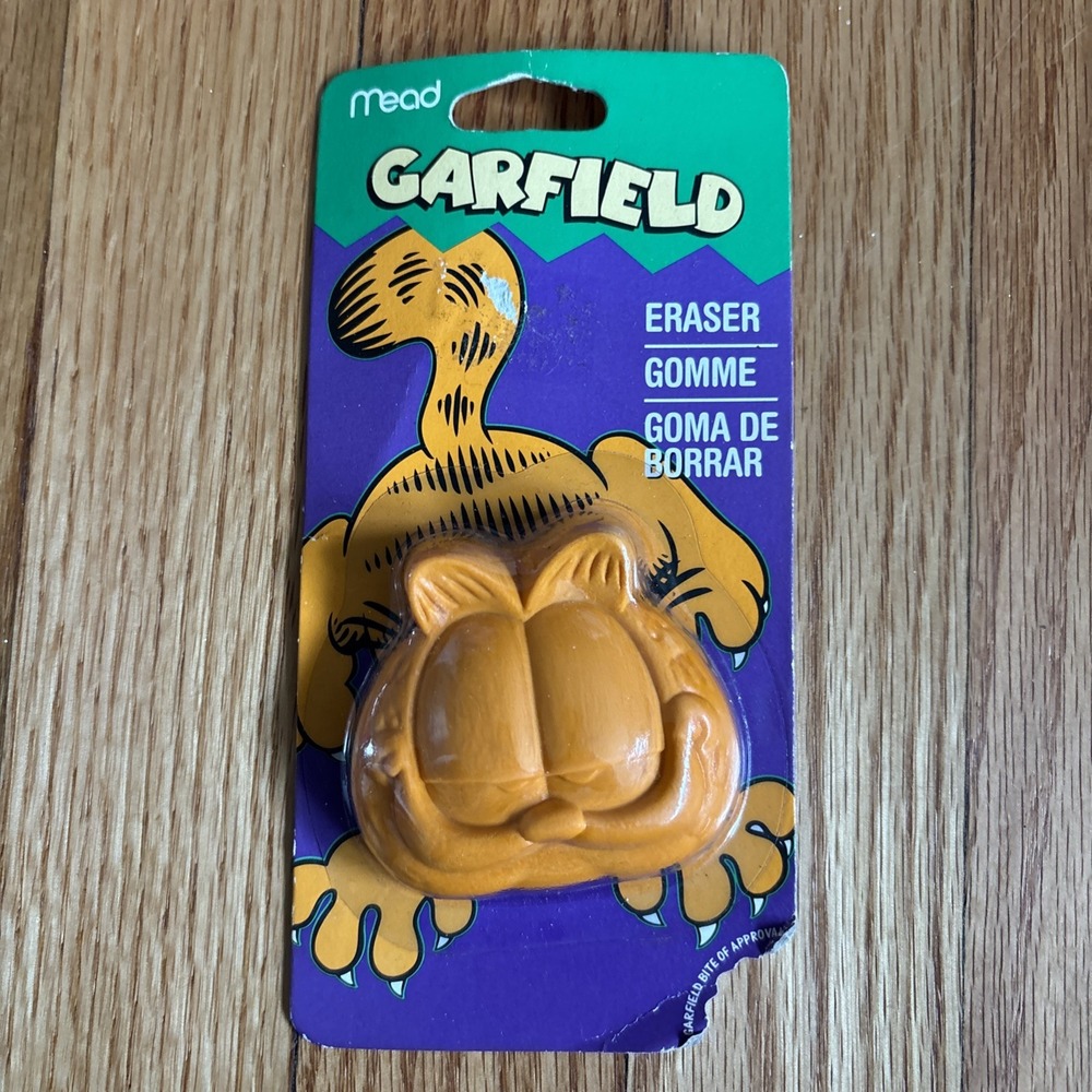 New 90s NOS Mead PAWS Garfield Cat Face Pencil Eraser Big 2.5" School Supplies